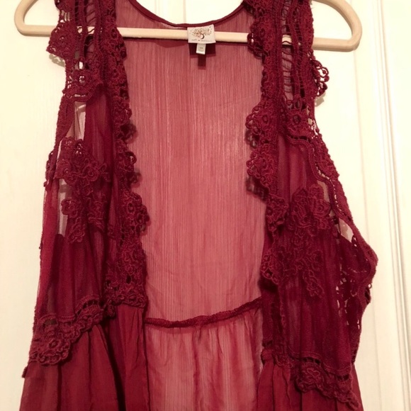 Burgundy Self Esteem Lace Vest - size 5 - Picture 2 of 4